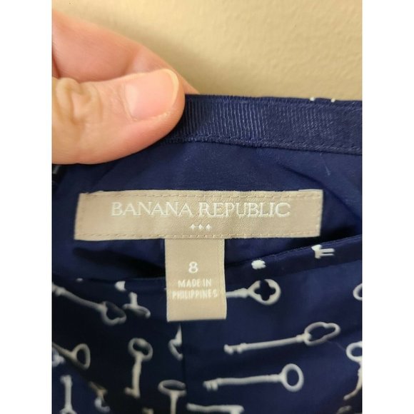 Banana Republic Womens Mini Skirt Size 8 Navy Blue Key Print Flare A-Line Fluted - Picture 5 of 6